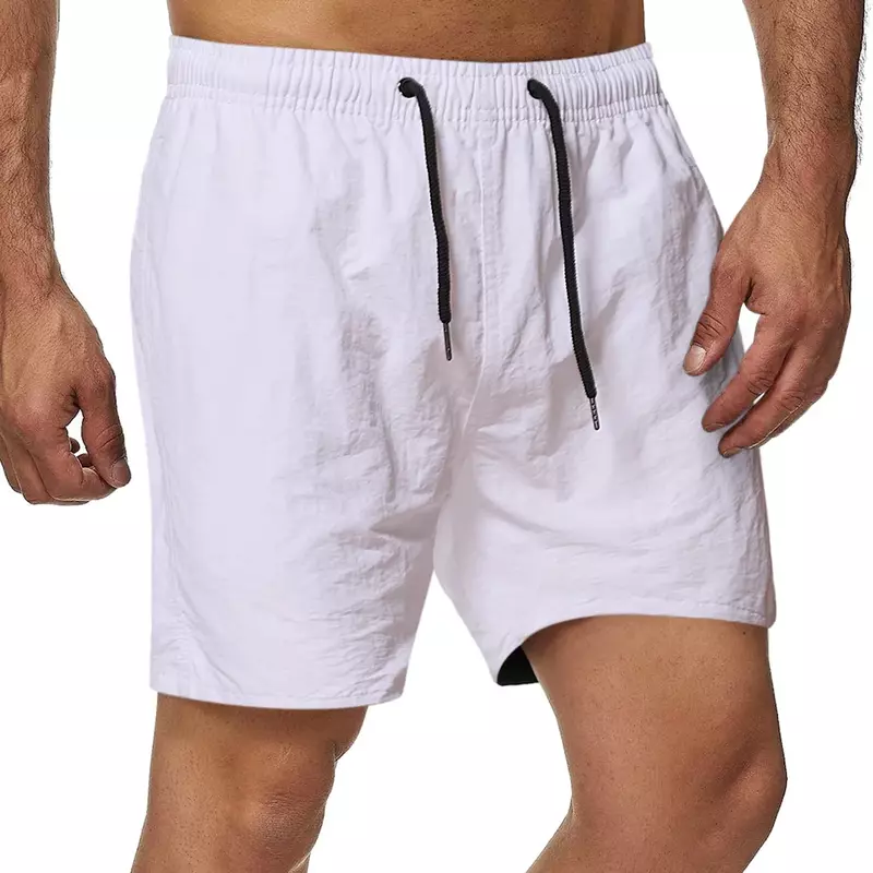 Big Size Summer Solid Color Casual Shorts Men Quick Drying Beach Short Male Sports Fitness Drawstring Elastic Waist Shorts