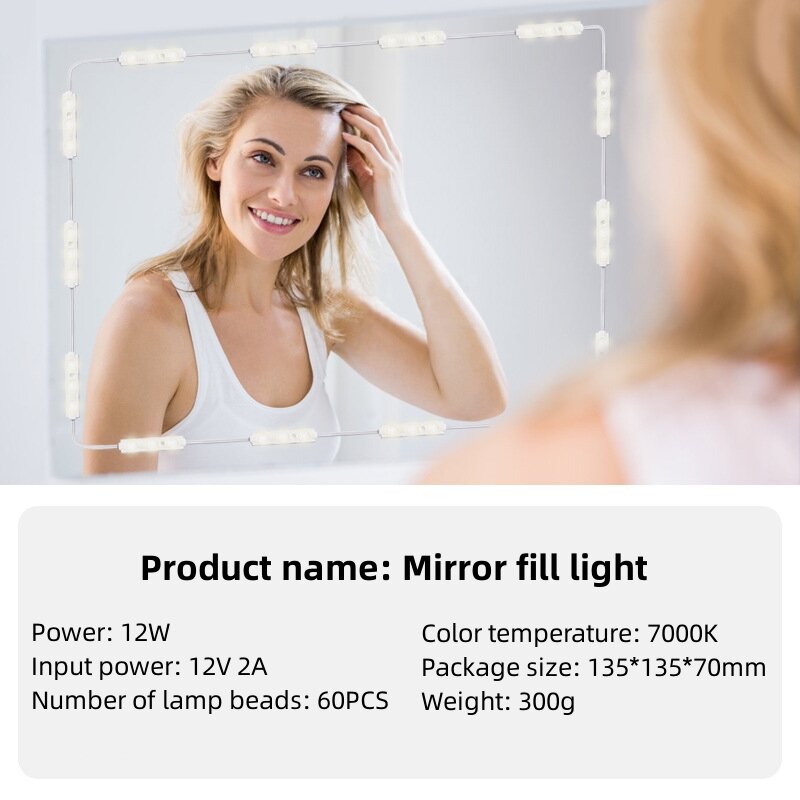 Luces de relleno de espejo LED, luz de relleno regulable táctil, cadena de luz decorativa, luz de pared de espejo de maquillaje