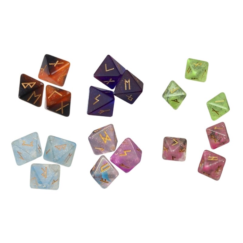 3 Pcs 8-Sided Rune Dices Polyhedral Divination Table Board Roll Resin Dices