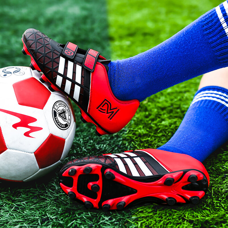 Botas de fútbol con punta larga para niños, zapatos de fútbol con gancho y bucle, TF Turf, talla 28 a 38