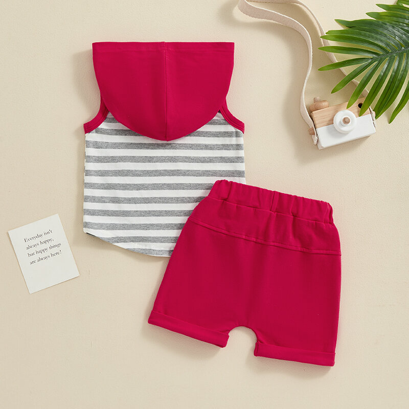 2024-04-01 Lioraitiin Toddler Baby Boy 2PCS Summer Set Striped Sleeveless Hooded Tank Tops Elastic Waist Shorts Outfits