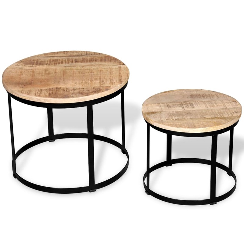 Tavolini soggiorno tavolino moderno decorazioni per la casa Set di due pezzi legno di Mango grezzo rotondo 40 cm/50 cm