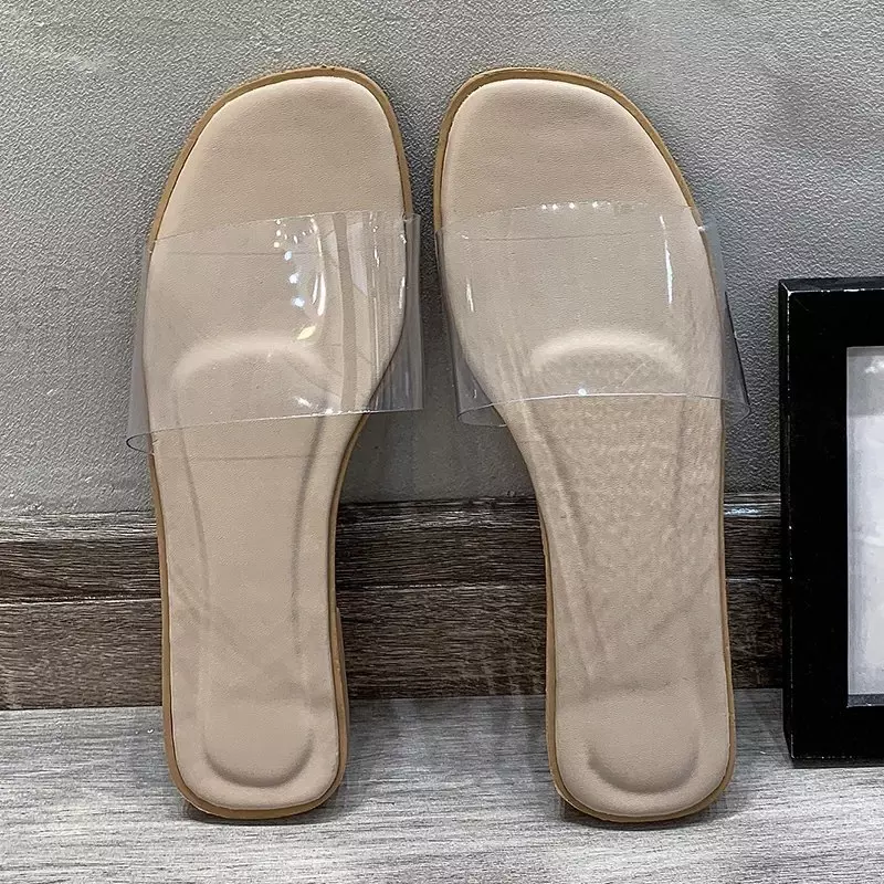 Sandal wanita musim panas, baru sepatu wanita Slip-On transparan bening untuk sepatu Jelly wanita datar pantai luar ruangan liburan sandal desainer