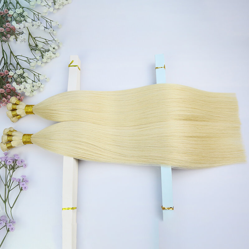New Arrival Hand Tied Hair Weft Double Drawn Cuticle Aligned Human Hair Extension Hand Tied Weft Blonde Color 613