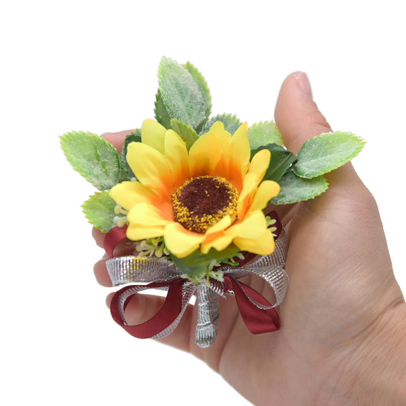 Broche de flores artificiales de girasol para hombre, broche de boda, novio, novio, fiesta de graduación, accesorios de boda