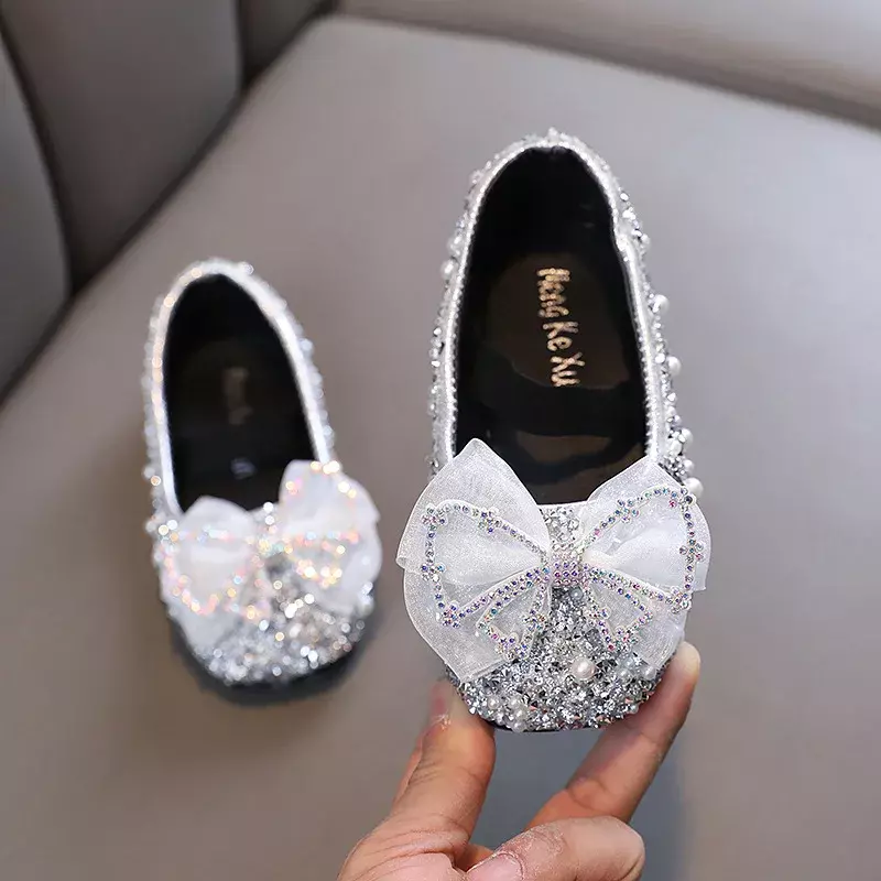 Dziewczęce buty księżniczki z brokatem luksusowa impreza płytka dziecięca mieszkania baletowe 21-36 gumka koronka kokardka dziecięce buty do tańca