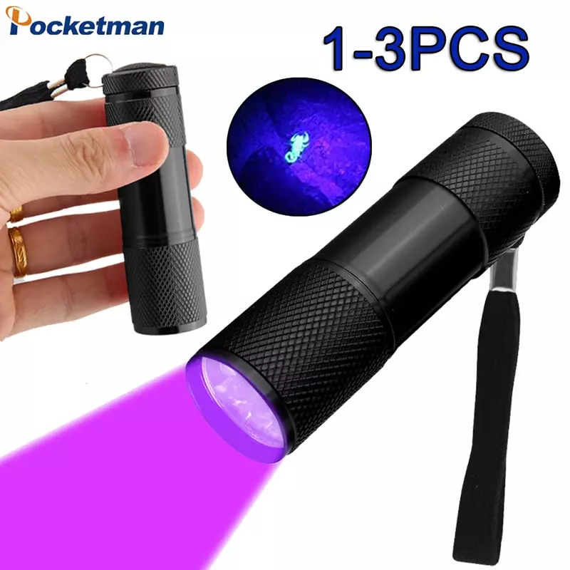 Linterna UV de 1-3 piezas, luz negra de 395nm, lámpara ultravioleta de 9 LED, Detector de manchas de orina de mascotas