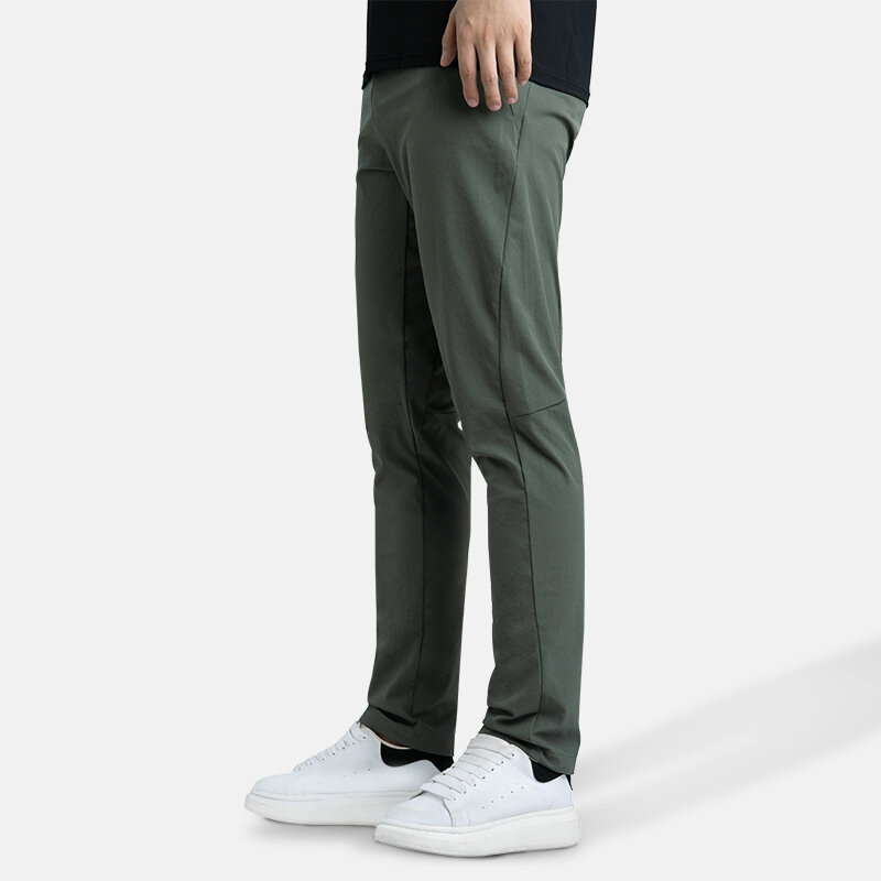 Celana panjang kasual untuk pria, celana panjang kasual sederhana dan serbaguna warna polos elastis untuk lari luar ruangan musim gugur musim dingin