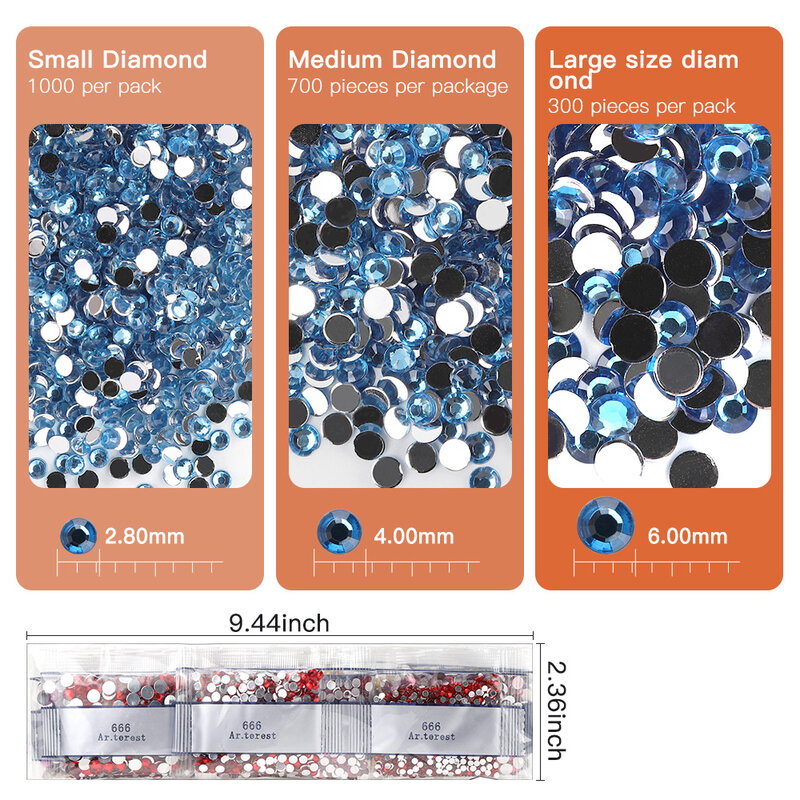 Cuentas de pintura de diamantes redondos 5D, accesorios de pintura de diamantes, manualidades, 21 colores, se dividen en pequeños, medianos y grandes