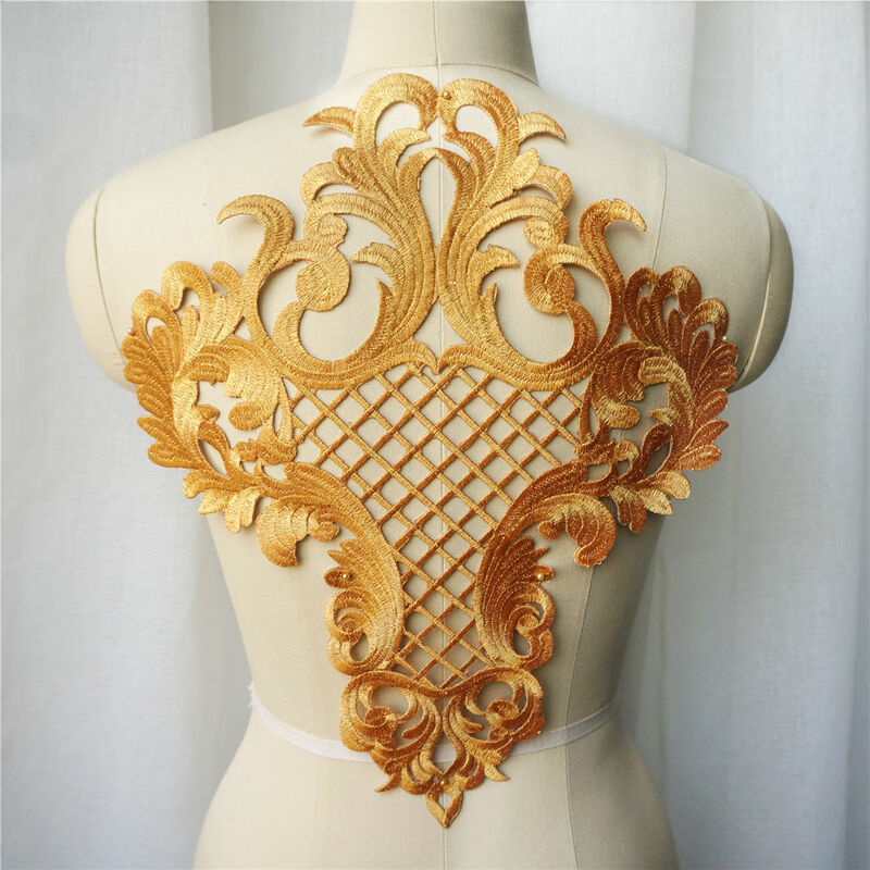 Bordados de ouro barroco grade de lantejoulas flor applique costurar remendo de ferro vestido de casamento vestido de noiva roupas diy handwork patches artesanato