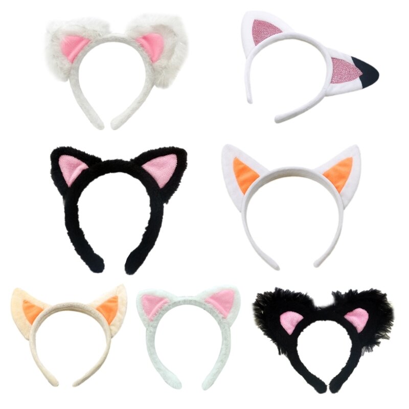 Diadema de gatito peludo con orejas de felpa de animales, diadema de dibujos animados para maquillaje, lavado de cara, disfraz, accesorios para el cabello