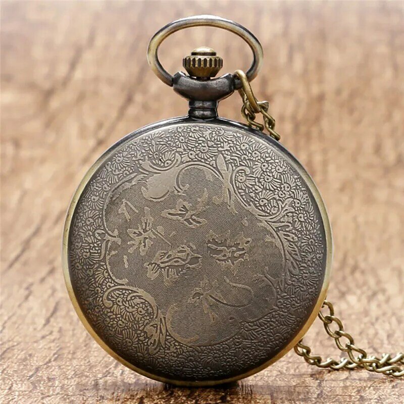 Retro Bronze Car Pattern Full Hunter Necklace Chain Quartz Pocket Watch for Men Women Pendant Fob Watches Vintage Gifts Reloj