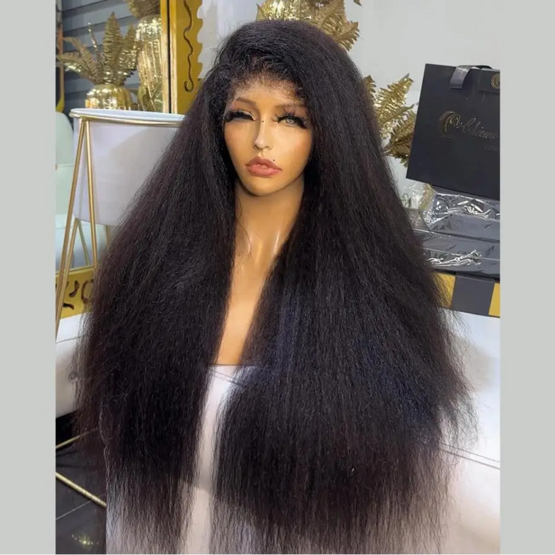 26 Inch 180Density Glueless Black Kinky Straight BabyHair Lace Front Wig For Black Women Preplucked Heat Resistant Daily