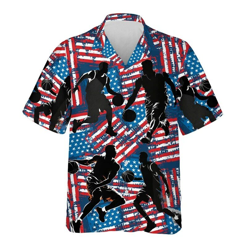 قمصان رجالية بطباعة ثلاثية الأبعاد لكرة السلة في الشوارع ، بلوزة كاجوال بطية صدر للرجال ، قميص شاطئ هاواي الهيب هوب ، أعلى الزر ، ملابس الموضة