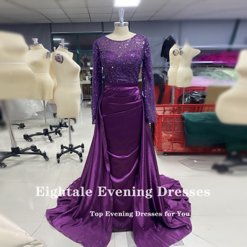 Osiemale błyszcząca suknia wieczorowa z odpinana spódnica długimi rękawami wykonana na zamówienie syrenka bal sukienki na przyjęcie szata de soirée femme