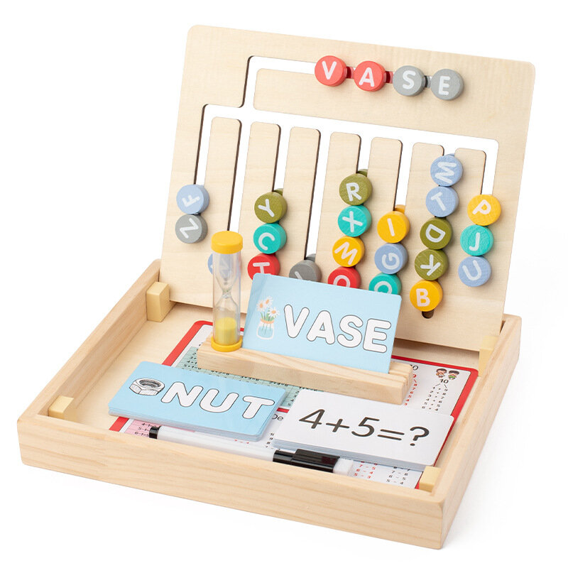Mainan kayu anak-anak multi-fungsi, kotak belajar berjalan mainan pendidikan dini mainan anak Digital dua sisi