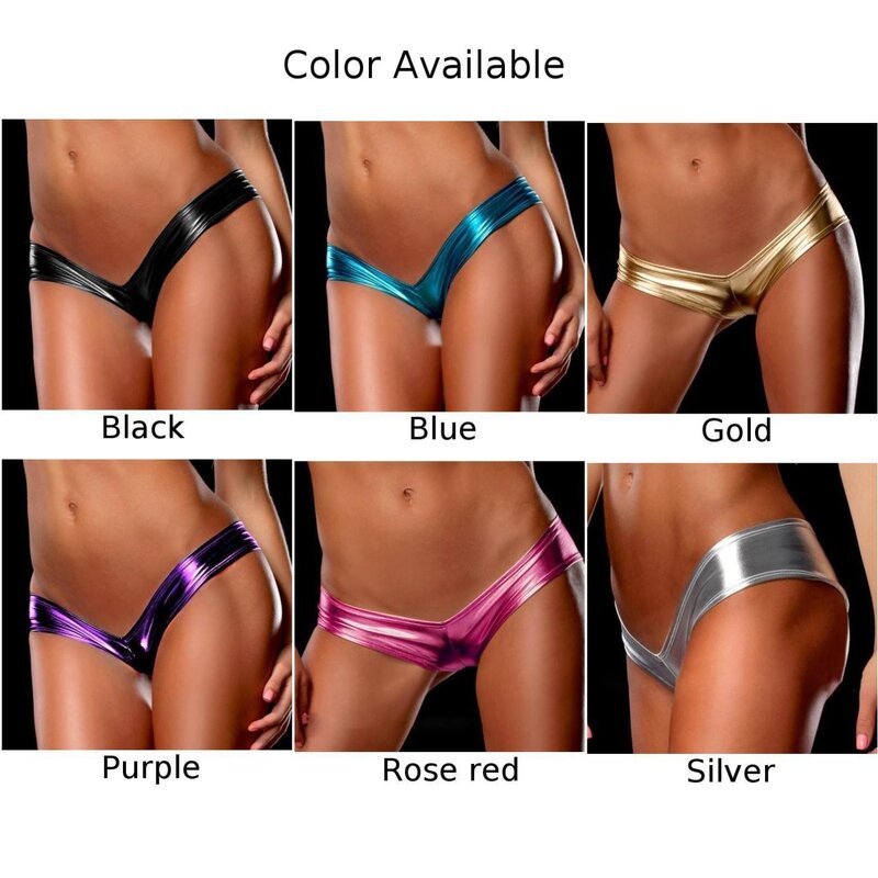 Ladies Patent Leather Solid Color Thong Briefs Low Waist G String Underpants Sexy Underwear Bikini Fashion Panties