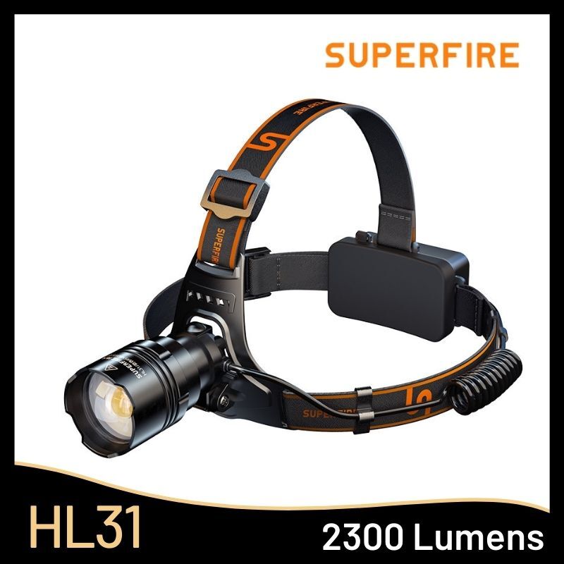 Supfire-linterna frontal HL31 de alta potencia, foco Led recargable con Zoom de 2300 lúmenes, 36W, distancia de iluminación de 320M para exteriores
