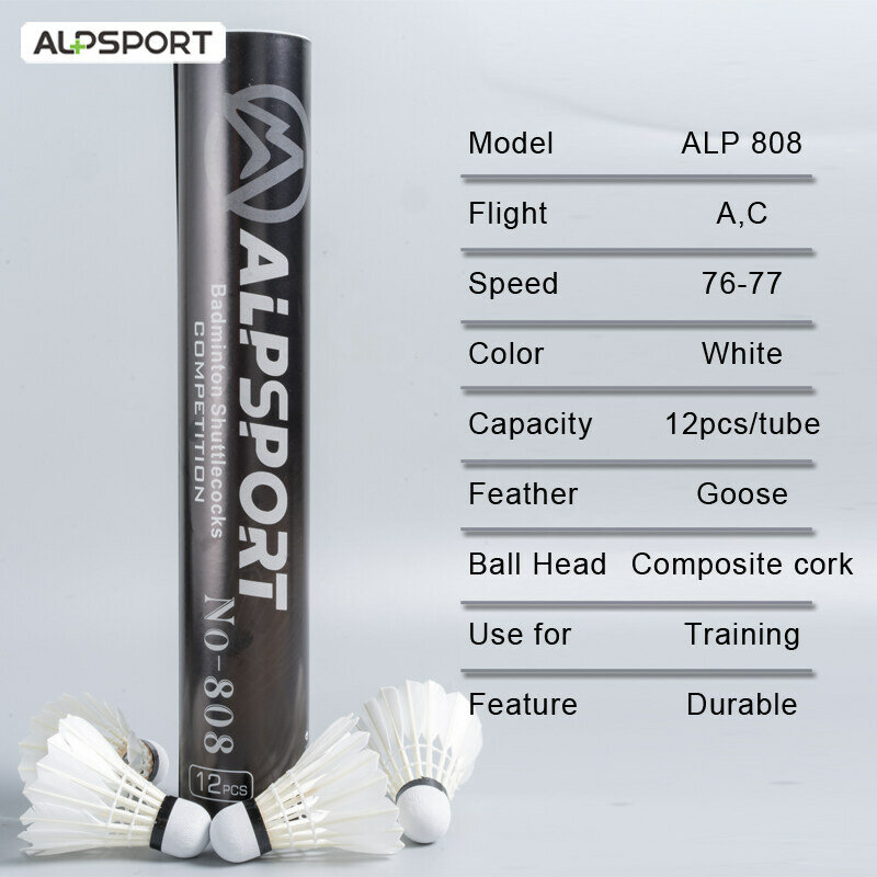 Alpsport 808 12PCS / Tabung Raket Bulu Tangkis yang Ditingkatkan dan Bola pelatihan Kecepatan gerakan 77 Bulu Tangkis yang tahan lama
