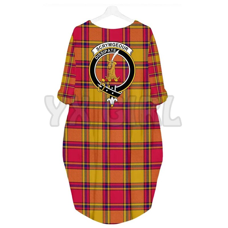 فستان جيب من Muirhead عشيرة ترتان كريست باتوينغ ثلاثي الأبعاد مطبوع عليه جيب باتوينغ فستان نسائي بمقاس كبير فساتين نسائية