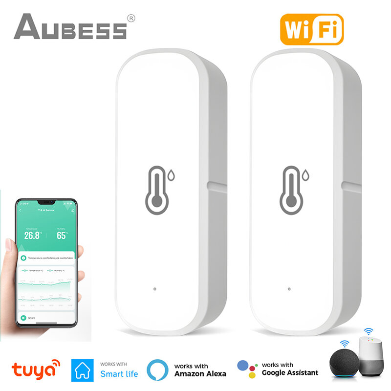 Aubess WiFi Temperature Humidity Sensor Indoor Smart Life Sensor Tuya Thermostat Hygrometer Sensor Works With Alexa Google