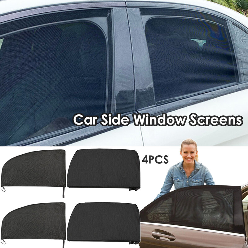 Pelindung pintu layar jendela mobil, 4 buah penutup pintu depan/belakang jendela samping UV sinar matahari jaring naungan jaring nyamuk mobil untuk mobil SUV MPV