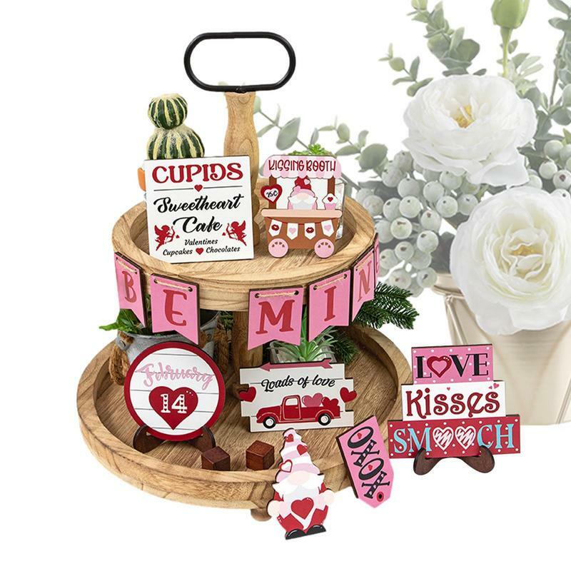 Valentine's Day Tiered Tray Decor 2024 Wooden Signs Table Decor Desktop Valentines Heart Sign Anniversary Decor For Dining Table