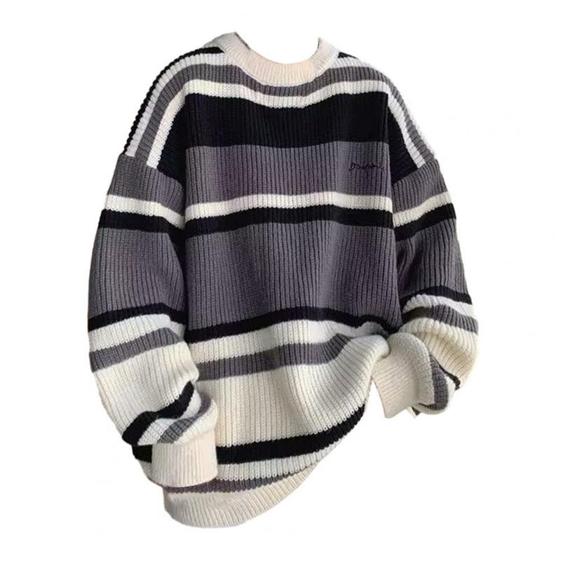 Мужской базовый свитер в японском стиле, трикотажный мужской свитер с цветными блоками, плотный теплый пуловер с длинным рукавом в стиле ретро, Осень-зима, средней длины
