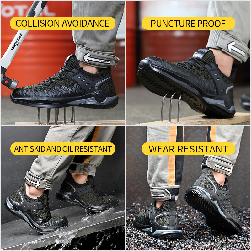 Мужские кроссовки со стальным носком, неразрушаемые, легкие, непрокалываемые, безопасная рабочая обувь, размеры до 50
