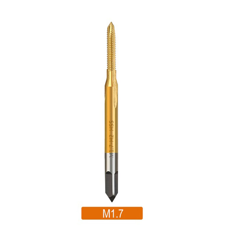 Broca de grifo de tornillo con revestimiento de titanio HSS, herramienta de roscado de flauta recta, M1, M1.2, M1.4, M1.6, M1.7