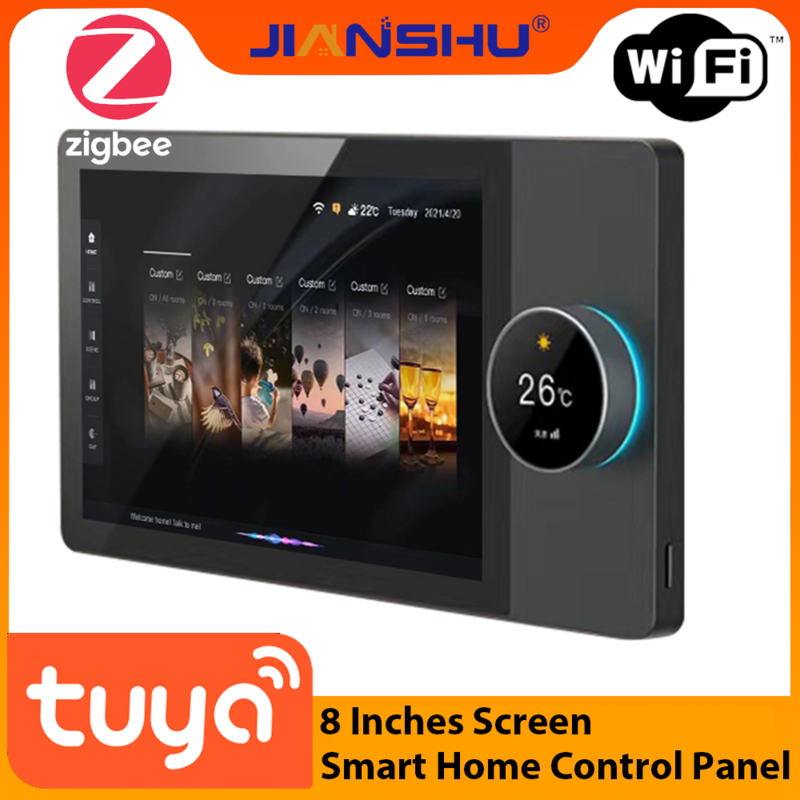 Jianshu-スマートホーム用スクリーンコントロールパネル、zigbeeゲートウェイ、tuya、内蔵スマートライフアプリ、alexa音声コマンド、8インチ