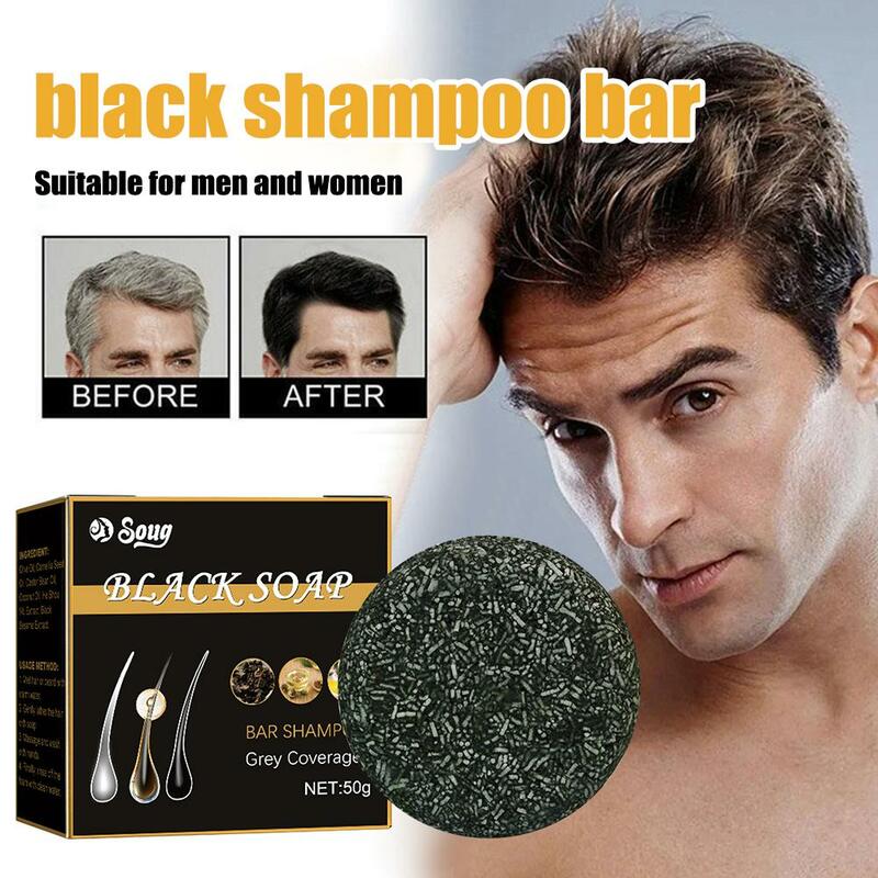 Jabón Natural para oscurecer el cabello, barra de champú para reparar el Color del cabello gris y blanco, 1-5 piezas, 50g