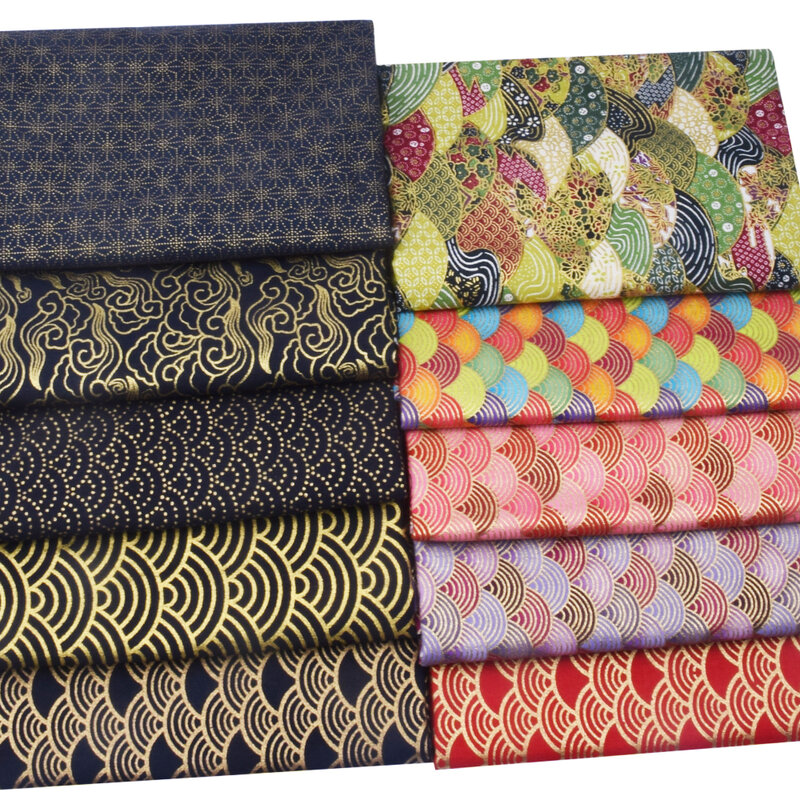 Kleurrijke Japanse Brons Blauw Katoen Stof, Bedrukt Doek Voor Kimono Textiel Stof, Naaien Poppen & Tassen Patchwork Materiaal
