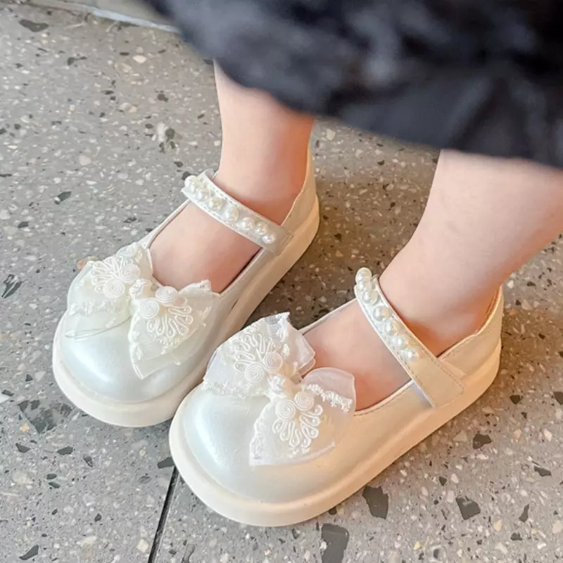 Sepatu kulit anak-anak sepatu putri gadis dasi kupu-kupu manis Fashion musim semi musim gugur sepatu kasual anak-anak Mary Jane untuk pesta lembut