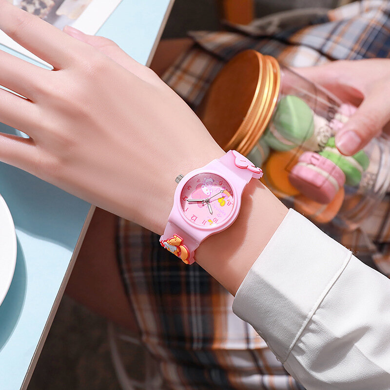 Sanrio-Reloj de pulsera con patrón 3D para niños, pulsera de Gel de sílice con dibujos animados de Hello Kitty, Cinnamoroll, regalo de cumpleaños