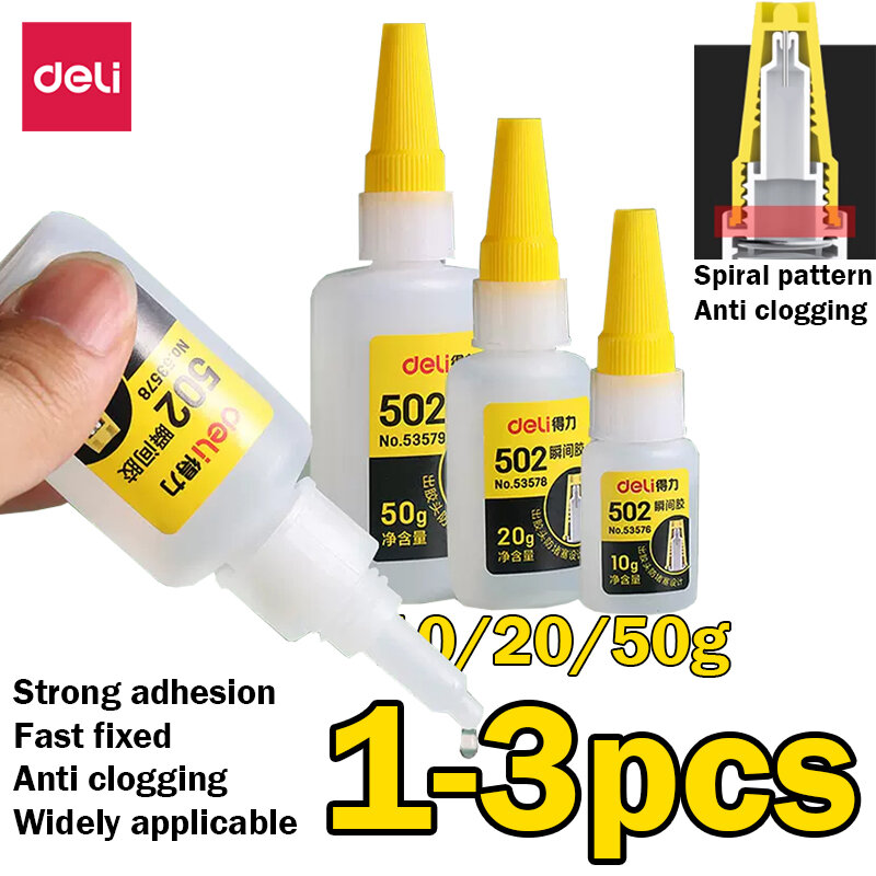 Deli-502 Super Glue pour Cuir, vaccage Rapide Instantané, Cyanoaspirations Adhésif, Conception en Spirale, Outil de Colle Liquide Anti Evergging, 1-3Pcs
