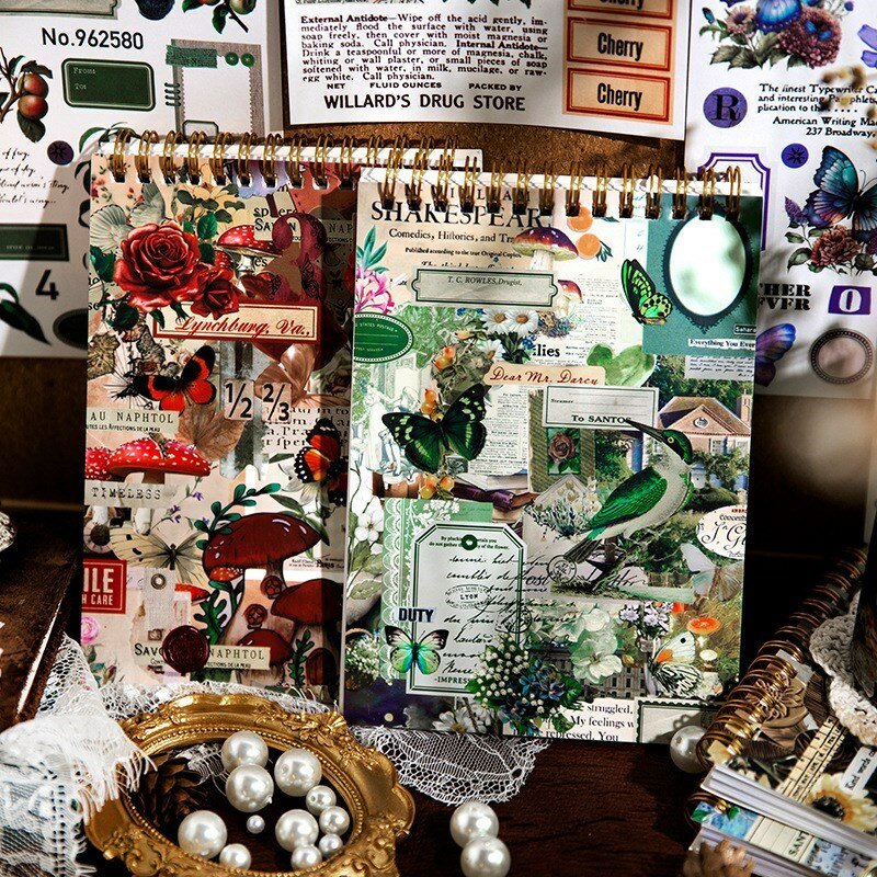 Ensemble d'autocollants vintage Washi pour scrapbooking, livre d'autocollants esthétiques, fournitures de journalisation, artisanat d'art, journaux, 50 feuilles