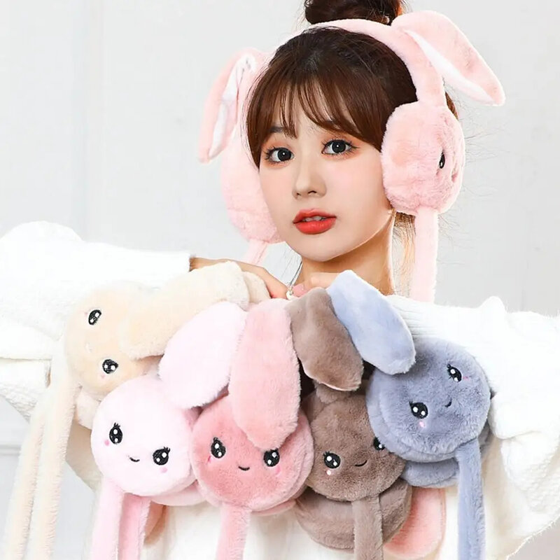 Orejeras de conejo con orejas móviles para mujer, orejeras de salto, gorro de juguete divertido y cálido, auriculares de juguete de felpa, regalo de invierno para adultos
