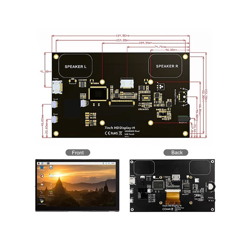 Münrow-Écran Tactile Raspberry Pi HD de 7 Pouces, Moniteur avec Haut-Parleur pour Ordinateur Portable, Puzzles, 1024x600P