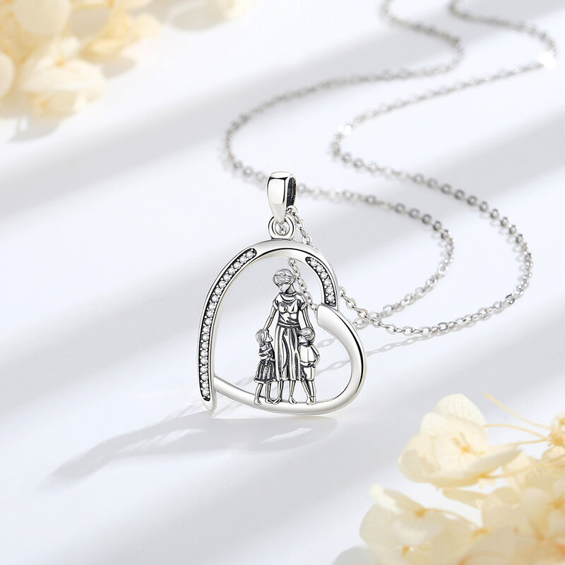 Eudora-925 Sterling Silver Heart Necklace for Kids, Jóias Vintage, Pingente de Zircão, Mãe, Menino, Menina, Presente do Dia das Mães, Original