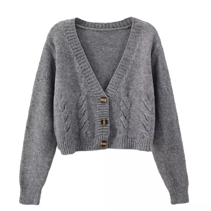 Jesienno-zimowy nowy dekolt z krótki kardigan dekoltem w kształcie 2025 V, sweter w warkocze płaszcz damski, jednorzędowy, wysoki stan, kurtka z dzianiny topy damskie
