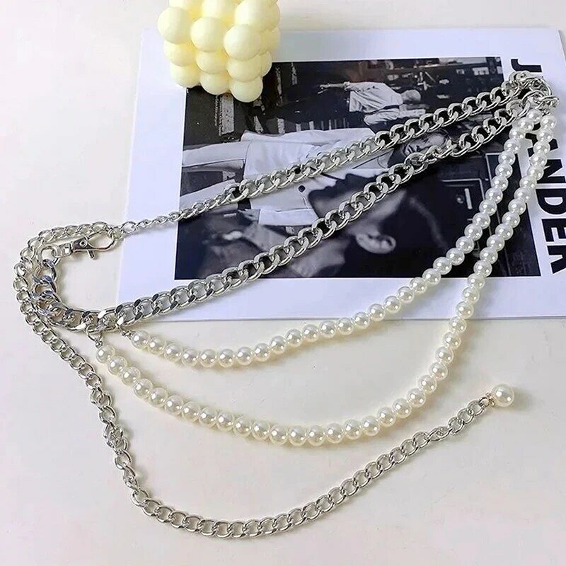 Cinturón Vintage de perlas de imitación para mujer, cadena corporal de empalme, alta calidad, multicapa, exquisito, accesorios de joyería