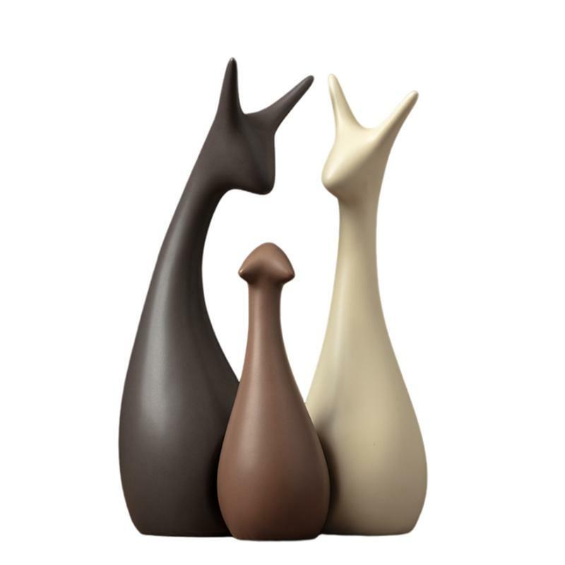 세라믹 가족 인형, 세라믹 현대 동물 조각상 조각 예술 인형, 사랑스러운 가족 생활 액세서리, 3 개