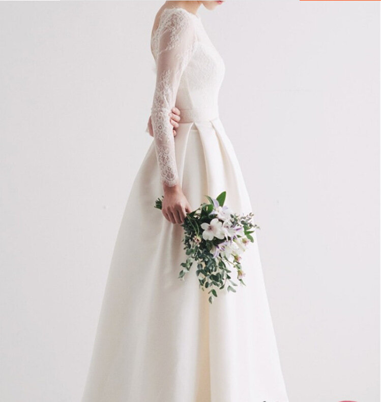 فستان زفاف عتيق من الساتان برقبة دائرية وظهر كاشف على شكل حرف a للنساء 2023 فستان العروس Vestidos De Novia
