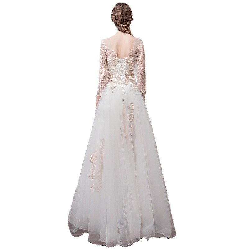 MK1496-Simple-vestido de novia de manga larga, ajustado, hasta el suelo