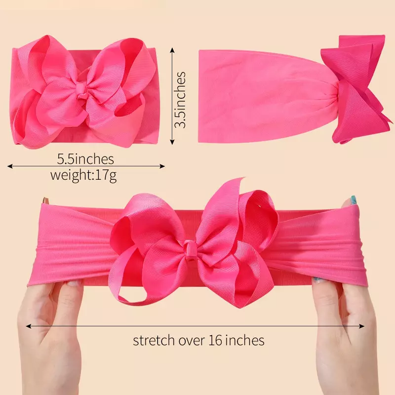 1PC Large Ribbon Bow Headband for Baby Girls Wide Nylon Turban Newborn Bow Headwrap Gift Super Soft Babe Hair Accessories