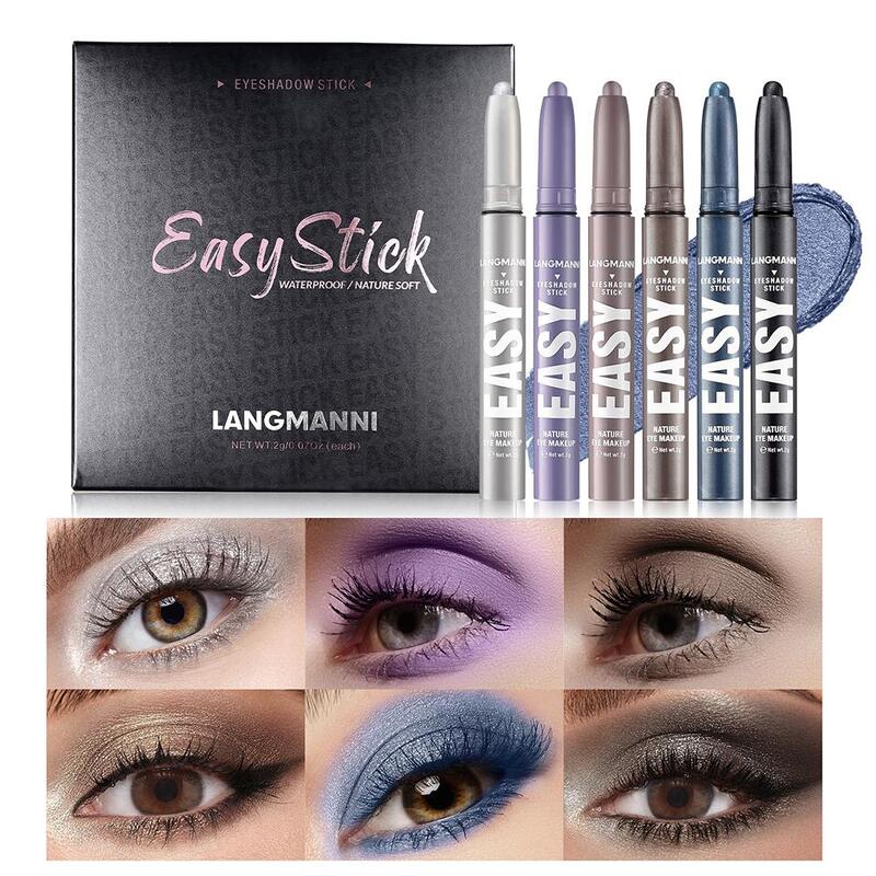 6 Colors Eyeshadow Stick Colorful Pearly Eyeshadow Swivel Eyeshadow Brightening Eyeshadow Eyelid Waterproof Stick Highlight H5V4