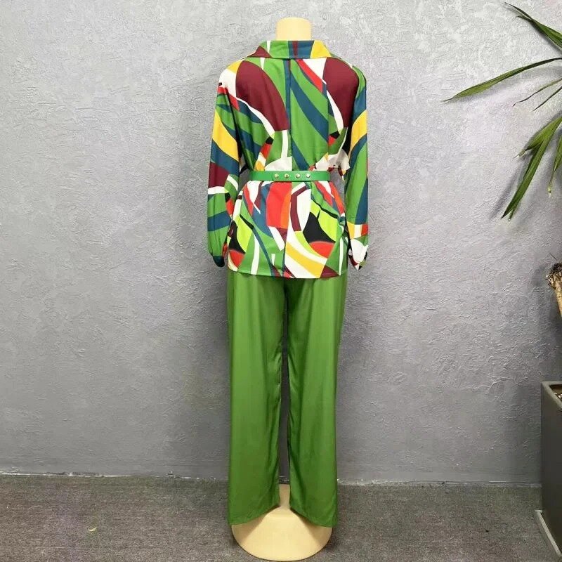 Roupas africanas de 2 peças para mulheres, manga comprida, top estampado com decote em v, calças compridas, conjuntos combinando, roupas africanas, outono