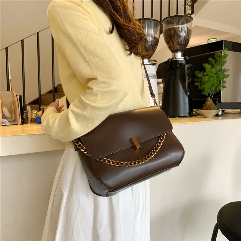 2023 Pu Lederen Messenger Bag Voor Vrouwen Eenvoudige Mode Ketting Handtas Designer Crossbody Tas Bolsa Feminina Grote Capaciteit Tassen