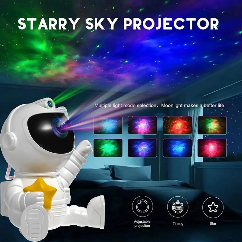 ไฟโปรเจคเตอร์นักบินอวกาศกาแลคซีของขวัญไฟกลางคืนรูปดาวบนท้องฟ้าด้วย USB ไฟ LED โคมไฟกลางคืนห้องนอนของเด็กตกแต่งวันเกิดรีโมทคอนโทรล